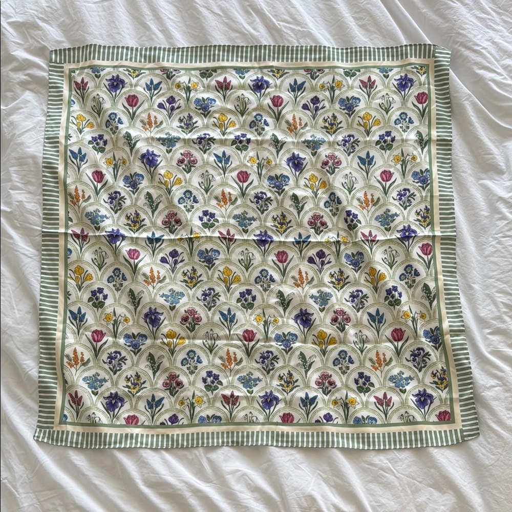 Anthropologie Floral Scarf with Green Stripes